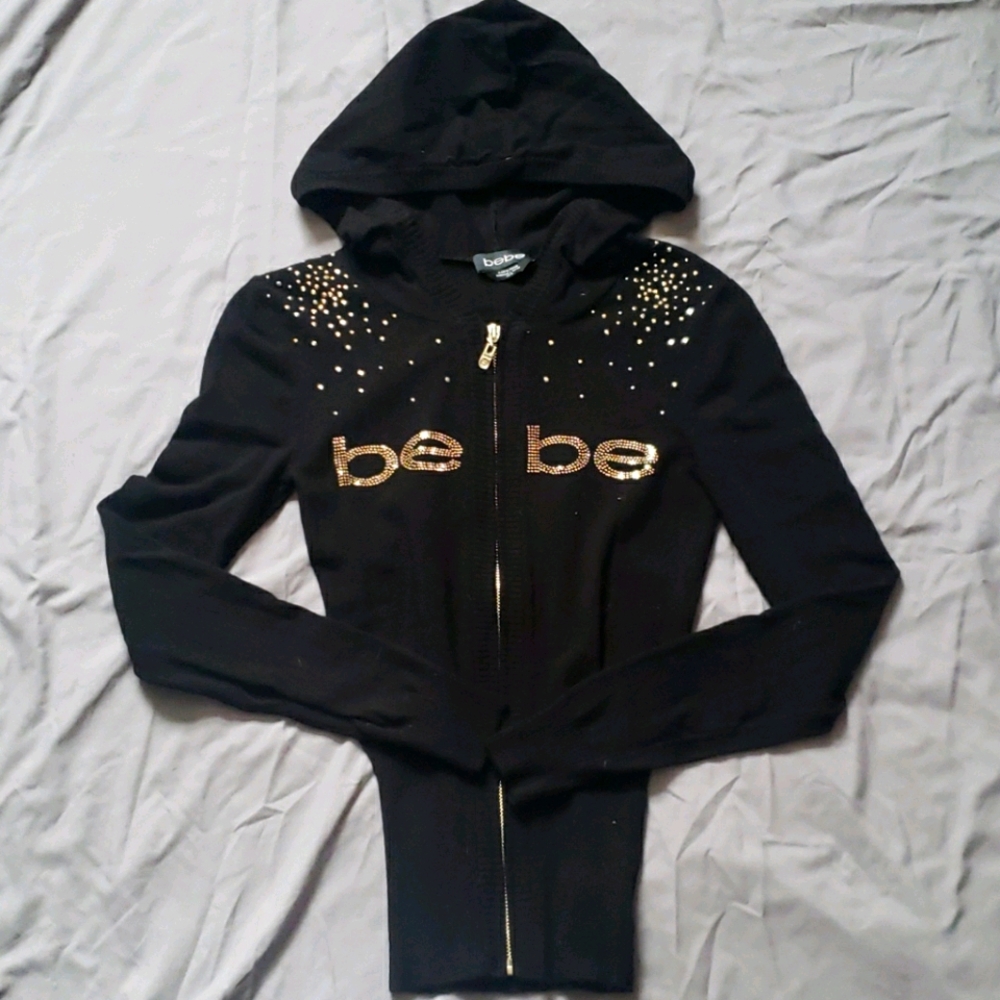 Rare Limited Edition Bebe Black & Gold Crystal Jacket